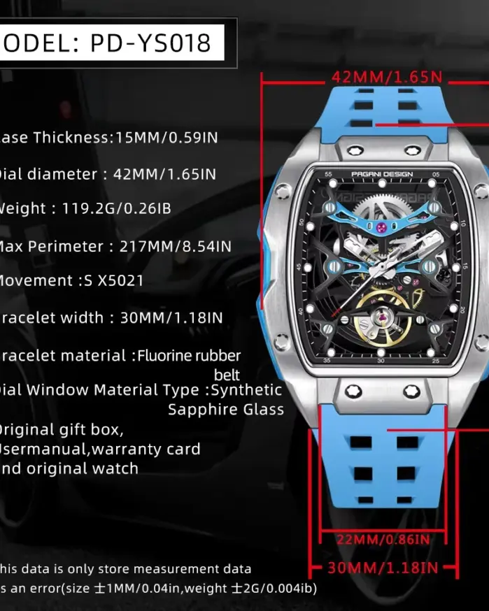 PAGANI DESIGN-relojes mecánicos con esqueleto hueco para hombre, 42MM, cristal de zafiro de lujo, automático, resistente al agua hasta 50M 2