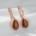 Kinel-pendientes ingleses de circonita Natural para mujer, color marrón claro, gotas de agua, Color oro rosa 585, joyería diaria de alta calidad 4