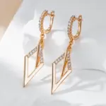 Kinel-pendientes de gota de rombos huecos brillantes para mujer, circonita Natural inusual, Color oro rosa 585, joyería étnica fina diaria 5