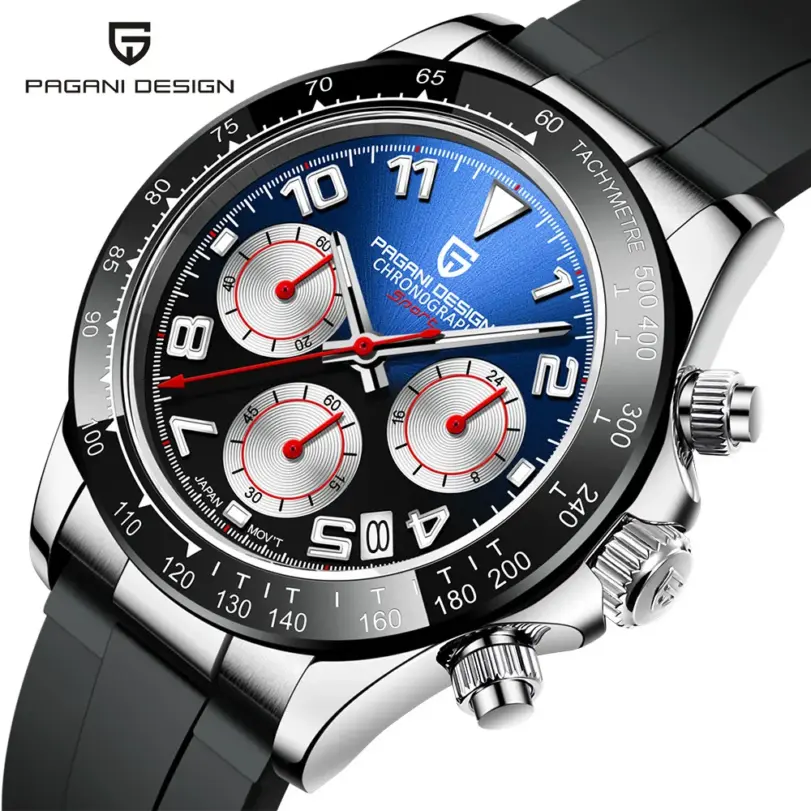 PAGANI DESIGN-Reloj analógico con correa de goma para Hombre, accesorio de pulsera de cuarzo resistente al agua con cronógrafo, movimiento japonés VK63, cristal de zafiro 1 PAGANI DESIGN-Reloj analógico con correa de goma para Hombre, accesorio de pulsera de cuarzo resistente al agua con cronógrafo, movimiento japonés VK63, cristal de zafiro 1