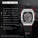 Reloj de pulsera PAGANI DESIGN YS012 para hombre, reloj de cuarzo con esqueleto, movimiento japonés TMI VH88, correa de silicona, cristal de zafiro, resistente al agua 3