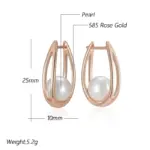 Kinel-pendientes colgantes de perlas brillantes para mujer, moda novedosa, lujo, Color oro rosa 585, joyería fina geométrica de alta calidad para uso diario 2