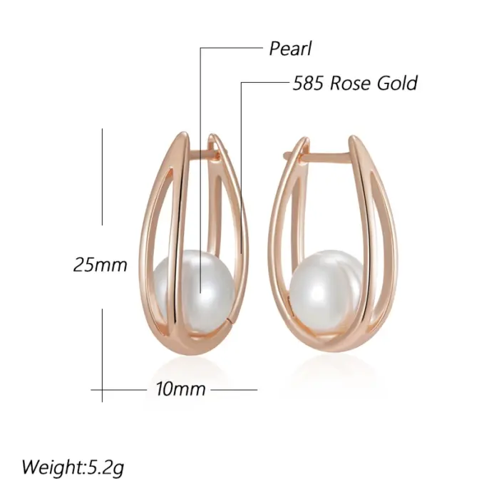 Kinel-pendientes colgantes de perlas brillantes para mujer, moda novedosa, lujo, Color oro rosa 585, joyería fina geométrica de alta calidad para uso diario 2