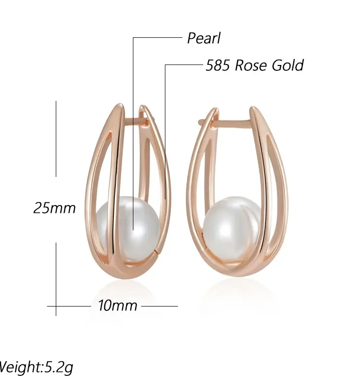 Kinel-pendientes colgantes de perlas brillantes para mujer, moda novedosa, lujo, Color oro rosa 585, joyería fina geométrica de alta calidad para uso diario 2