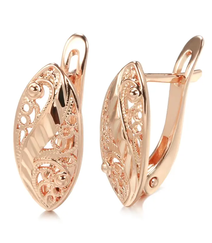 Kinel nuevos pendientes de novia de oro rosa 585, joyería étnica de moda diaria para boda, pendientes colgantes de flores huecas inusuales para mujer 1