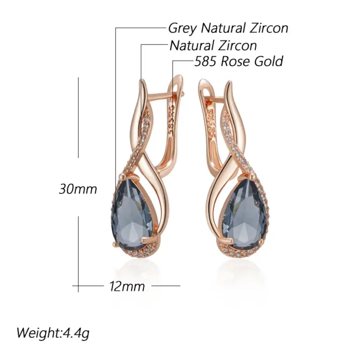 Pendientes colgantes Kinel de circonita Natural gris brillante para mujer, moda 585, Color oro rosa, joyería Vintage fina diaria de alta calidad 2