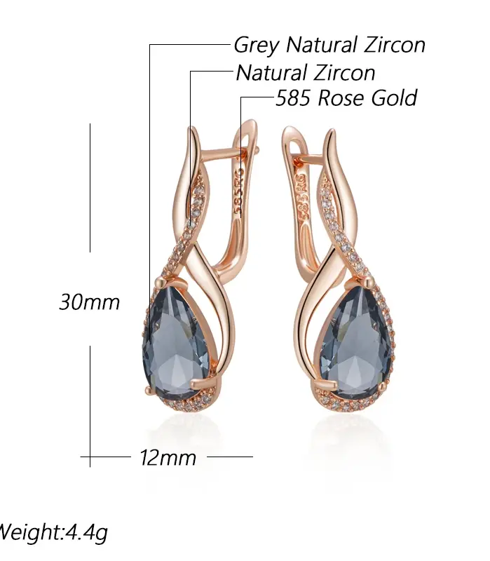 Pendientes colgantes Kinel de circonita Natural gris brillante para mujer, moda 585, Color oro rosa, joyería Vintage fina diaria de alta calidad 2