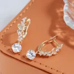 Kinel-pendientes de lujo de Color oro rosa 585, circonita Natural ostentosa, deslumbrante pendiente colgante de mariposa hueca, joyería fina para uso diario 3