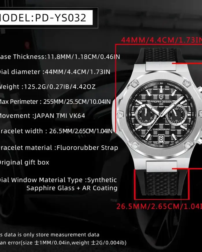 Reloj de Cuarzo para Hombre PAGANI DESIGN PD-YS032, 44 mm, Movimiento Japonés VK64, Caja de Acero Inoxidable, Correa de Goma, Cristal de Zafiro, Resistente al Agua 100 m 2
