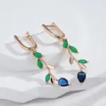 Kinel-pendientes colgantes de hoja larga para mujer, oro rosa 585, con circonita Natural verde brillante, accesorios Vintage, joyería fina para uso diario 3