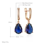 Kinel-pendientes largos con forma de gota de agua para mujer, aretes colgantes de color azul oscuro, Color oro rosa 585, circonita Natural, joyería diaria 2