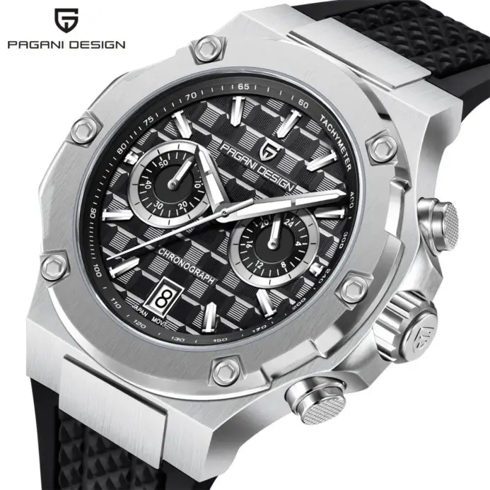 Reloj de Cuarzo para Hombre PAGANI DESIGN PD-YS032, 44 mm, Movimiento Japonés VK64, Caja de Acero Inoxidable, Correa de Goma, Cristal de Zafiro, Resistente al Agua 100 m 1