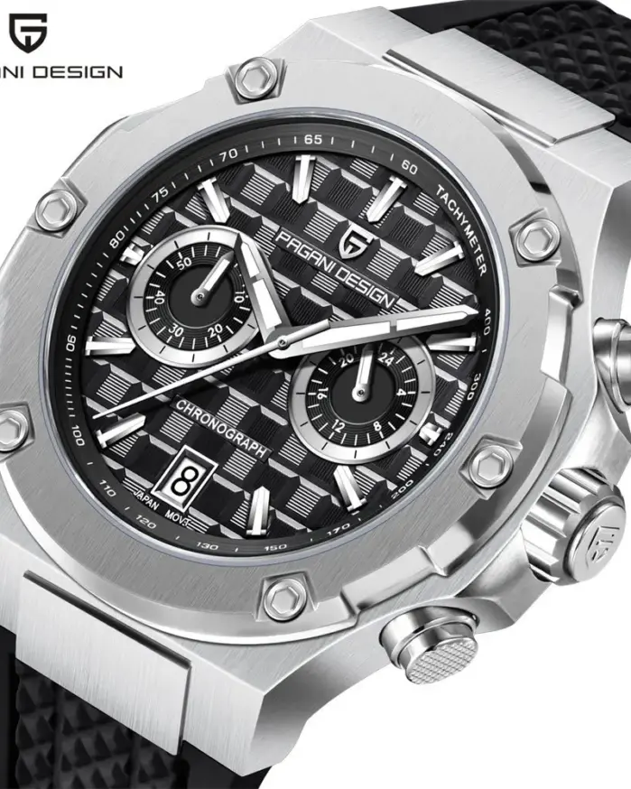 Reloj de Cuarzo para Hombre PAGANI DESIGN PD-YS032, 44 mm, Movimiento Japonés VK64, Caja de Acero Inoxidable, Correa de Goma, Cristal de Zafiro, Resistente al Agua 100 m 1