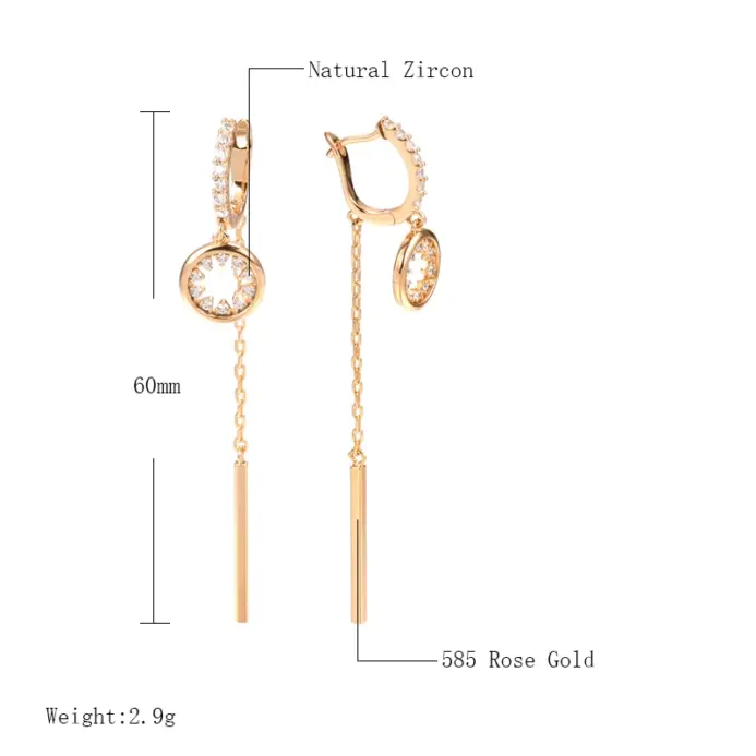 Kinel-pendientes largos con borlas para mujer, aretes colgantes a la moda, Color oro rosa 585, circonita Natural, joyería fina para uso diario, regalo de cristal 2