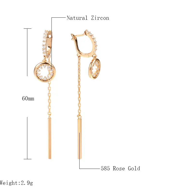 Kinel-pendientes largos con borlas para mujer, aretes colgantes a la moda, Color oro rosa 585, circonita Natural, joyería fina para uso diario, regalo de cristal 2