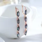 Pendientes largos geométricos coloridos de circonita Natural para mujer, accesorios 585 de Color oro rosa, joyería fina diaria 3