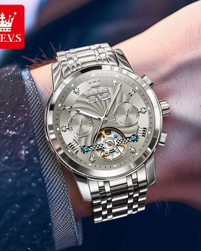 OLEVS 7088 Reloj para Hombre, marca de lujo, Reloj automático con esqueleto resistente al agua, Reloj mecánico HD a la moda para Hombre de negocios, Reloj para Hombre 2