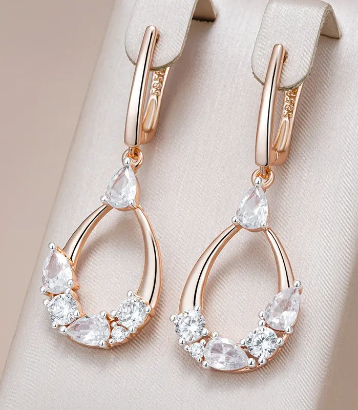 Kinel-pendientes largos de circonita Natural para mujer, aretes de lujo, Color oro rosa y plata 585, diseño único, joyería de boda para novia 1