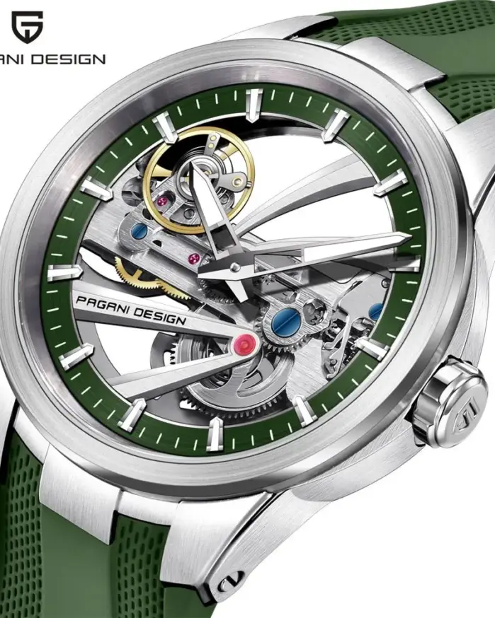 Reloj Mecánico Pagani Design para Hombre, con Cristal de Zafiro, Caja de Acero Inoxidable, Correa de Caucho, Resistente al Agua 10 Bar, Automático 1