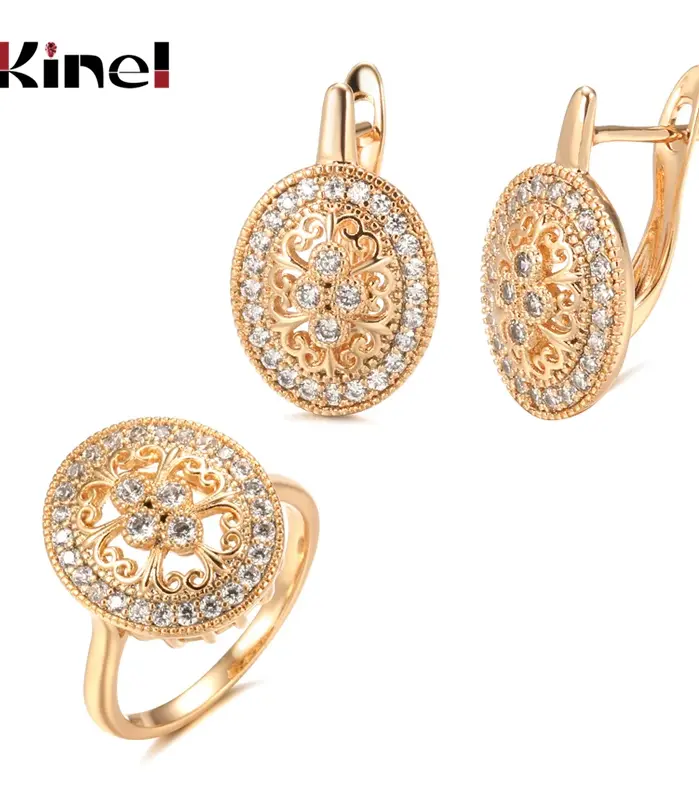 Kinel-pendientes de circonita Natural de lujo para mujer, anillos nobles de oro rosa 585, joyería fina de boda, regalo de flores de cristal 1