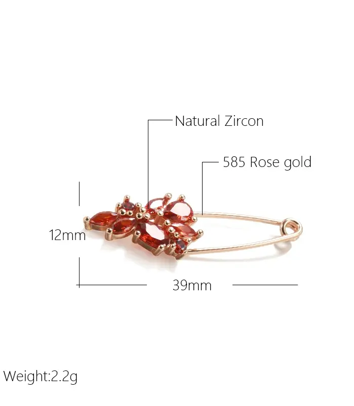 Kinel-broche fino de oro rosa 585 para mujer, joyería creativa de moda para boda, ojal de circón Natural rojo único, novedad de 2022 2