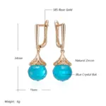 Kinel, pendientes colgantes de bola de cristal azul de lujo para mujer, moda 585, Color oro rosa, accesorios de circón Natural, joyería fina diaria 2