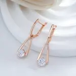 Kienl-pendientes de gota de circonita Natural brillante para mujer, aretes largos de lujo de Color oro rosa 585, joyería diaria de alta calidad 5