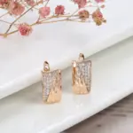 Kinel-pendientes cuadrados con patrón para mujer, aretes de circonita Natural de oro rosa 585, joyería de boda étnica para novia 6