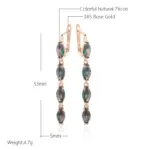 Pendientes largos geométricos coloridos de circonita Natural para mujer, accesorios 585 de Color oro rosa, joyería fina diaria 2