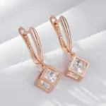Kinel-pendientes colgantes cuadrados huecos simples para mujer, Color oro rosa 585, accesorios de circón Natural, joyería fina diaria 5