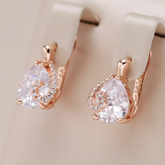 Kinel-pendientes de circonita Natural con forma de gota de agua caliente para mujer, Color oro rosa 585, joyería fina diaria para fiesta de boda y novia 1