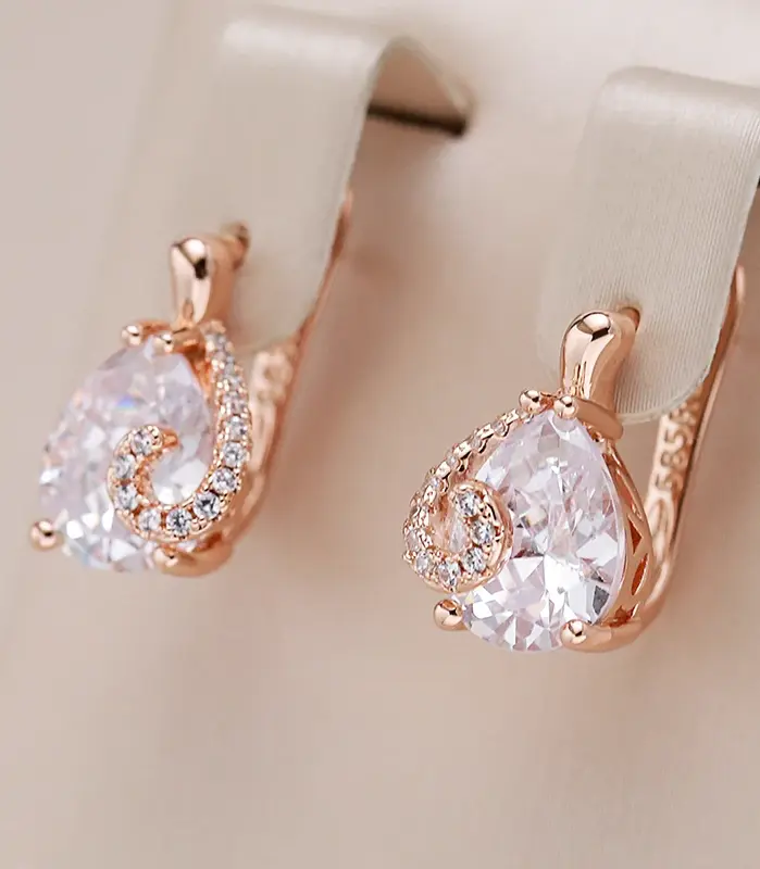 Kinel-pendientes de circonita Natural con forma de gota de agua caliente para mujer, Color oro rosa 585, joyería fina diaria para fiesta de boda y novia 1