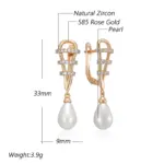 Kinel-pendientes de gota de agua con perlas para mujer, aretes de lujo, Color oro rosa 585, accesorios de circón Natural, joyería fina diaria 2