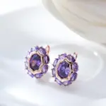 Kinel-pendientes ingleses de circonita Natural púrpura ovalada brillante inusual para mujer, joyería diaria de fiesta de Color oro rosa 585 de lujo 3