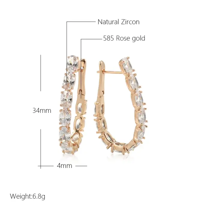 Kinel nueva moda 585 pendientes de aro de Color oro rosa para mujer joyería de boda Vintage pendientes grandes de circón Natural de lujo en inglés 2