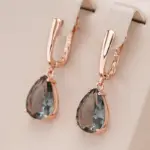 Kinel-pendientes largos con forma de gota de agua para mujer, aretes colgantes de cristal gris, Color oro rosa 585, con circón Natural, joyería diaria de alta calidad 1