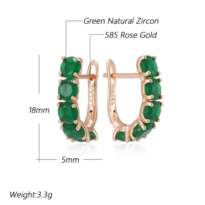 Kienl-pendientes ingleses de circonita Natural verde para mujer, Color oro rosa 585, joyería de boda Vintage para novia, el mejor regalo 2024 2