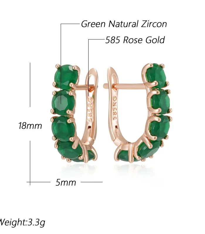 Kienl-pendientes ingleses de circonita Natural verde para mujer, Color oro rosa 585, joyería de boda Vintage para novia, el mejor regalo 2024 2