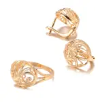 Kinel-Conjunto de pendientes y anillos para mujer, aretes con patrón hueco de oro rosa, moda étnica, conjunto de joyería para boda, 585 6