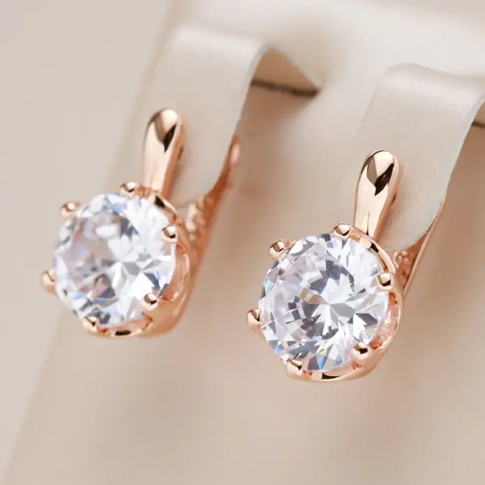 Kinel-pendientes ingleses de lujo para mujer, Color oro rosa 585, sencillos, brillantes, grandes pendientes de circón Natural, joyería fina para boda nupcial 1