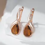 Kinel-pendientes ingleses de circonita Natural para mujer, color marrón claro, gotas de agua, Color oro rosa 585, joyería diaria de alta calidad 3