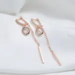 Kinel-pendientes largos con borlas para mujer, aretes colgantes a la moda, Color oro rosa 585, circonita Natural, joyería fina para uso diario, regalo de cristal 4