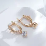 Kinel-pendientes de lujo de Color oro rosa 585, circonita Natural ostentosa, deslumbrante pendiente colgante de mariposa hueca, joyería fina para uso diario 5