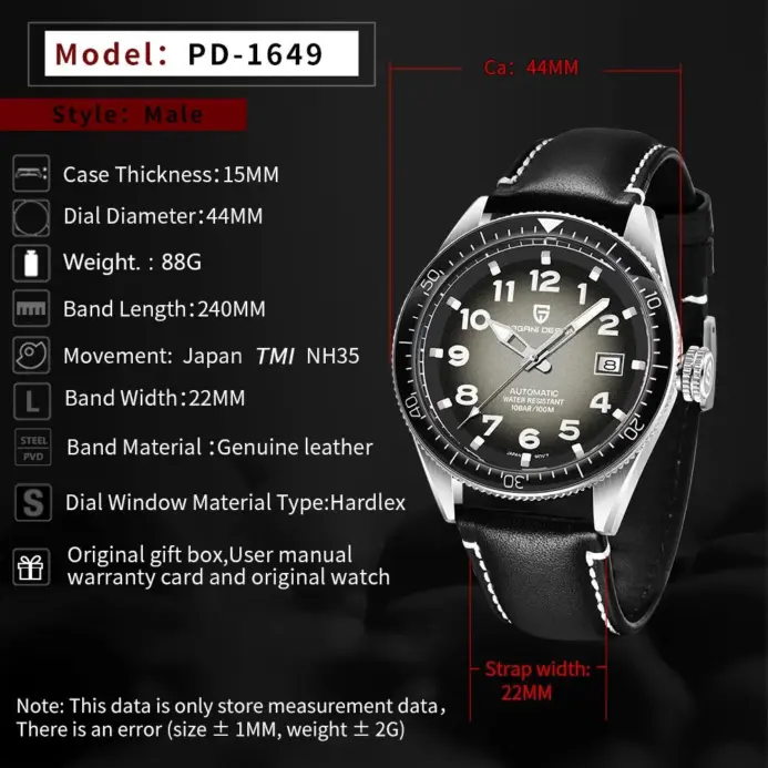 PAGANI DESIGN PD-1649 reloj mecánico automático para hombre Japón NH35A Movt correa de cuero 10Bar reloj de pulsera de lujo resistente al agua para hombre 2