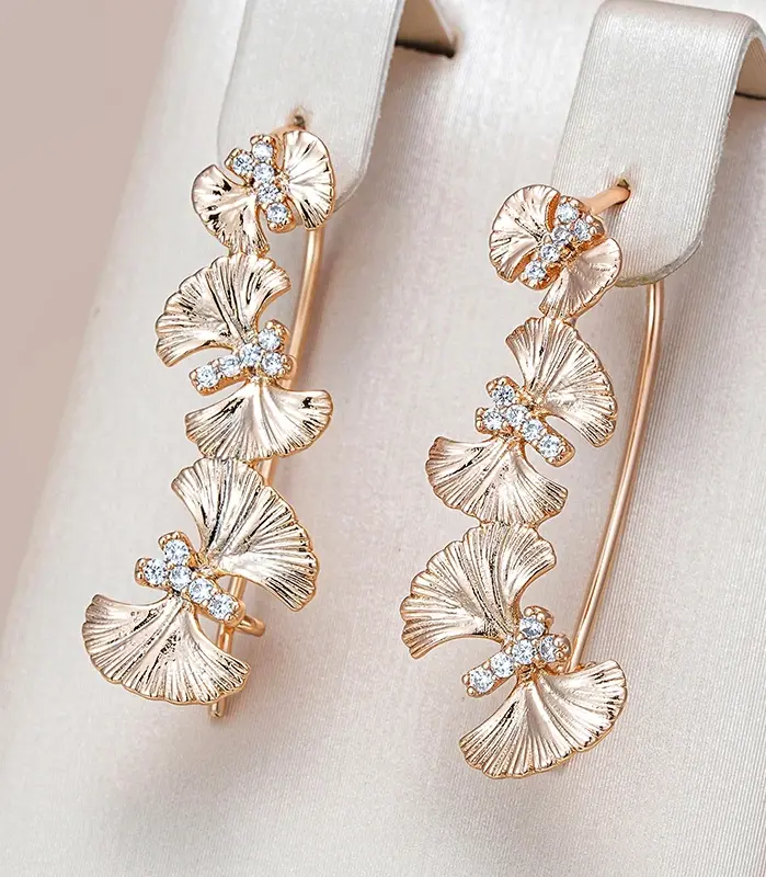 Kienl-pendientes largos de gota con flor de cristal Vintage para mujer, Color oro rosa 585, accesorios de circón Natural brillante, joyería fina diaria 1