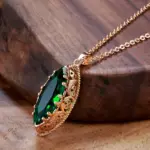 Conjunto de collar y pendientes de oro rosa para novia, juego de anillos, rombo verde, circonita Natural, flor hueca, Vintage, 585 4