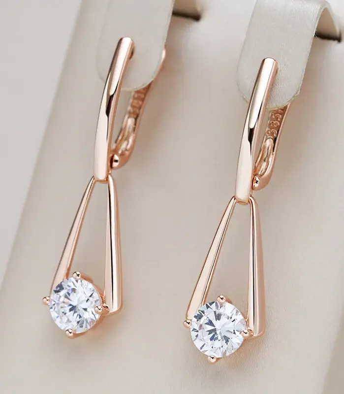 Kienl-pendientes de gota de circonita Natural brillante para mujer, aretes largos de lujo de Color oro rosa 585, joyería diaria de alta calidad 1