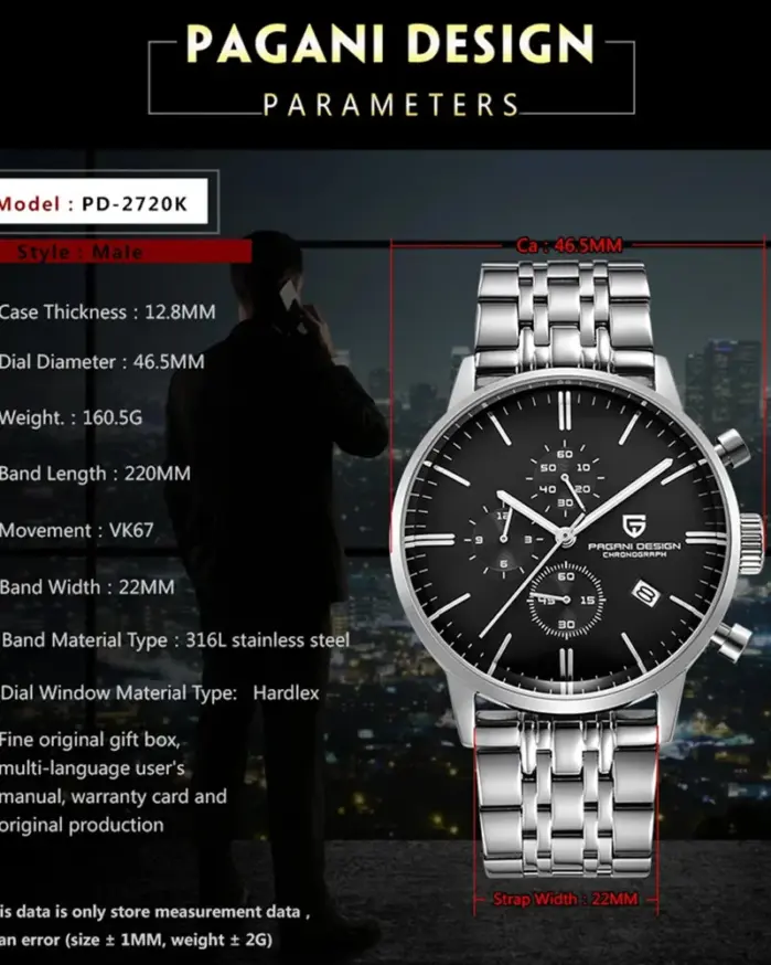 Pagani Design-reloj cronógrafo japonés VK67 Movt para hombre, resistente al agua, multifuncional, deportivo, de cuarzo 2