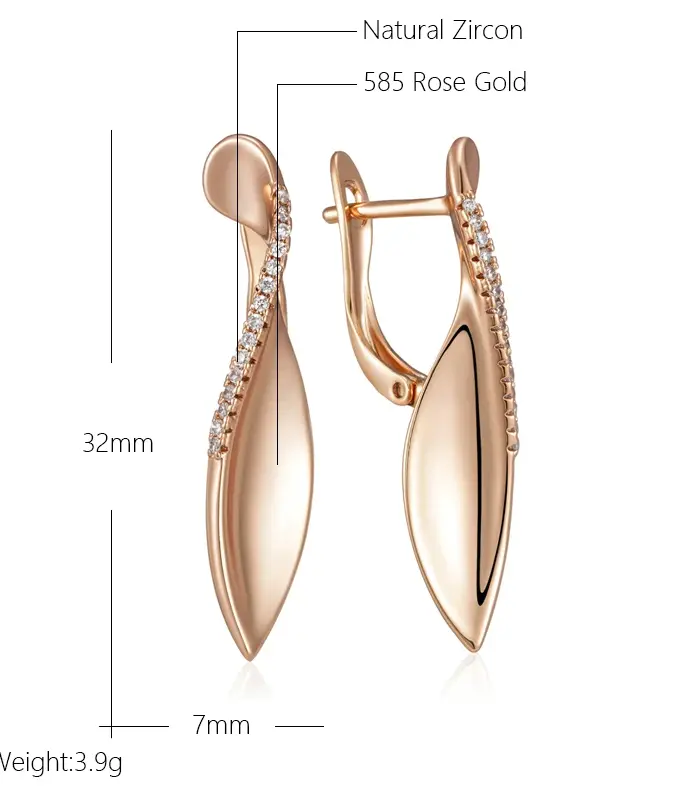 Kinel Trend 585 pendientes de gota brillantes de Color oro rosa para mujer moda creativa circón Natural joyería diaria romántica única 2
