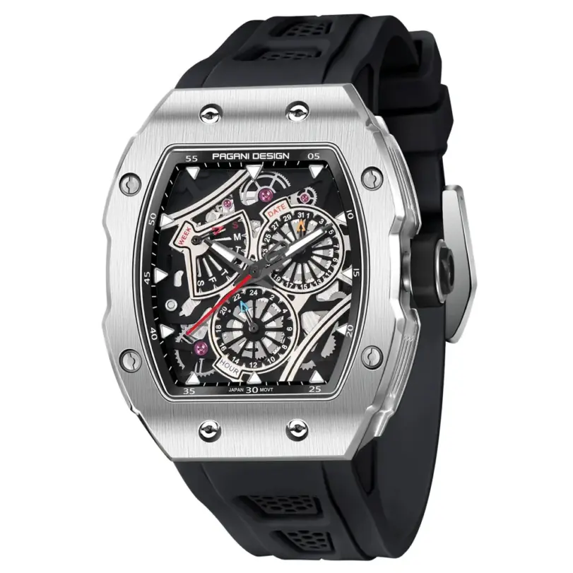 Reloj de pulsera PAGANI DESIGN YS012 para hombre, reloj de cuarzo con esqueleto, movimiento japonés TMI VH88, correa de silicona, cristal de zafiro, resistente al agua 2